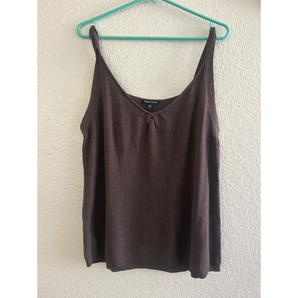 Eileen Fisher Brown Cotton Viscose Silk Knit V-Neck Tank Top XL